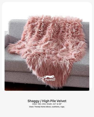 Shaggy High Pile Velvet Fabric 180-350 GSM | 44” & 58” Width | Home Décor, Cushions & Rugs in Surat